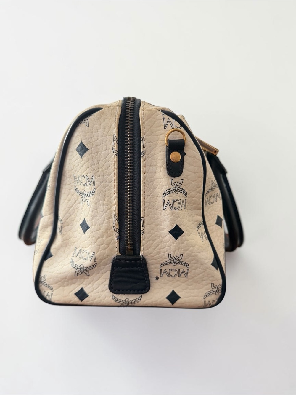 MCM Vintage Visetos Boston Satchel Ivory Black Monogram Top Handle Bag - Picture 4 of 11